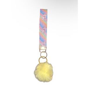 ☀️3/$9☀️ Unicorn Rainbow Faux Leather Keychain Wristlet with Yellow Pom Pom